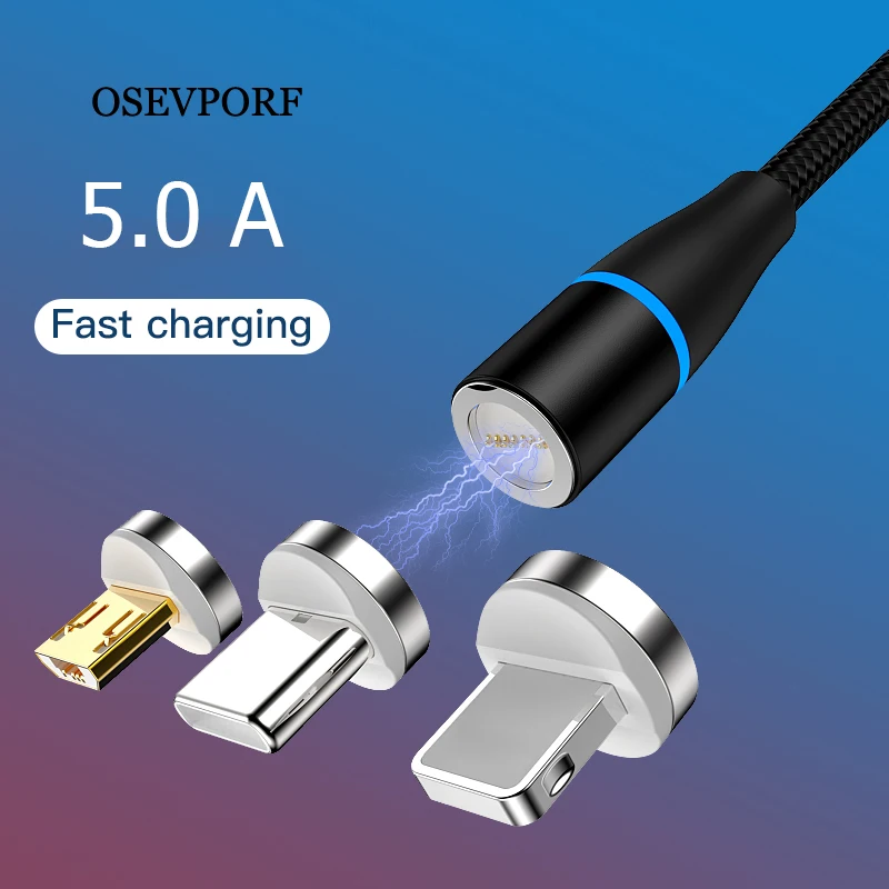 Магнитное быстрое зарядное устройство USB Micro кабель для samsung S10 9 type C 5.0A кабель для передачи данных USB C провод для iPhone 11 Pro Max нейлоновый шнур