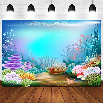 

Little Mermaid Princess Under Sea Bed Castle Corals Photography Backdrop Baby shower Birthday Party photo background