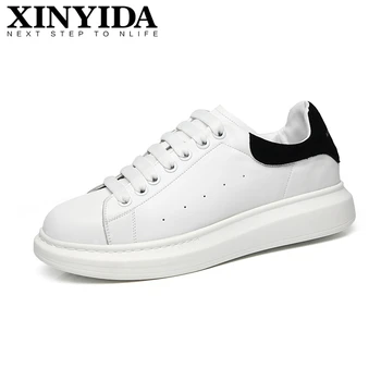 

XINYIDA Genuine Leather Men Skateboard Shoes Lace Up Breathable Casual Platform Shoes Thick Sole Increasing Men Shoes Size 38-44