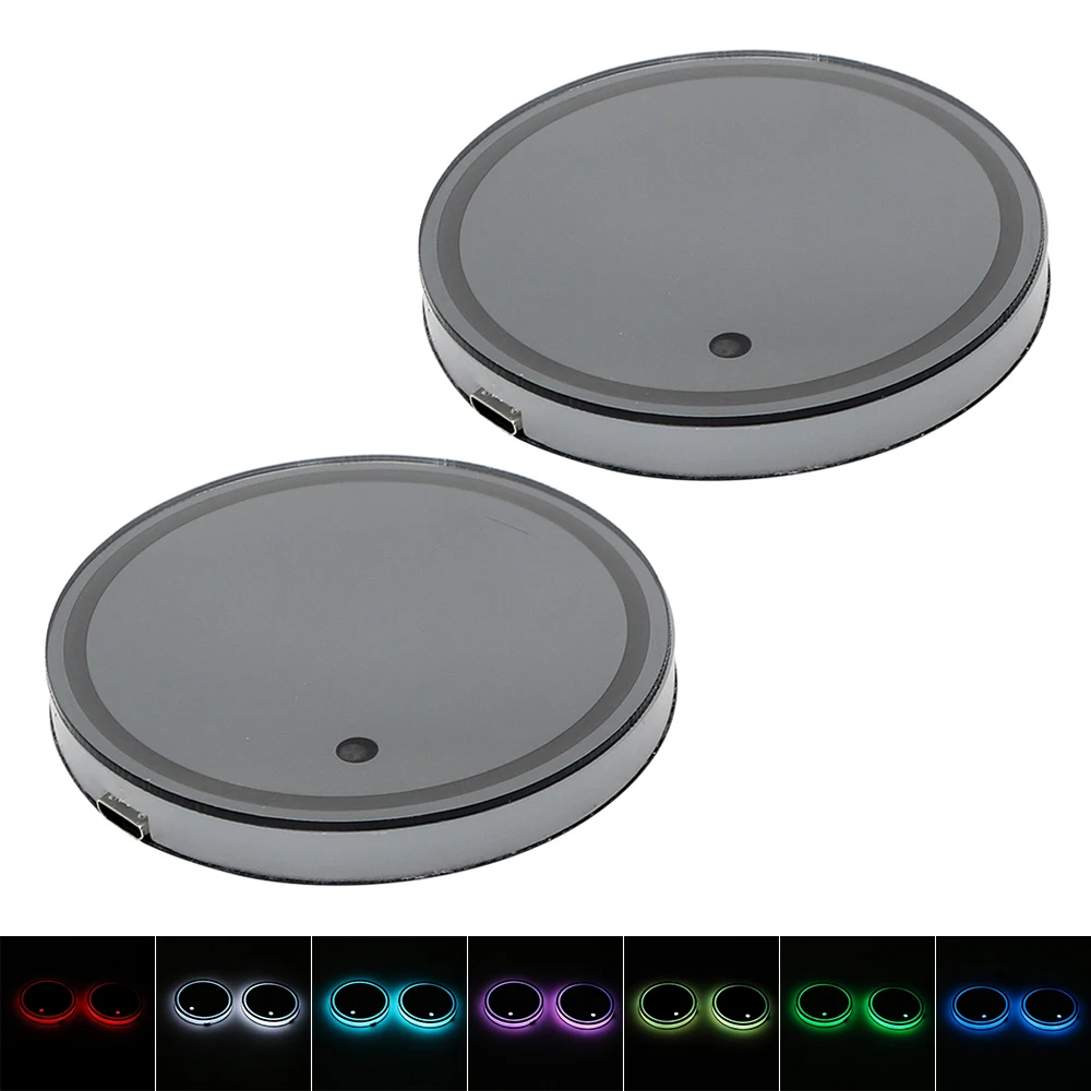 2 шт. переключаемый USB зарядка атмосферу автомобиля RGB Свет коврик автомобильный держатель чашки свет