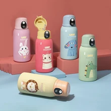 Gobelet d'alimentation en paille pour bébés, 500ml, imprimé dessins animés, Thermos, soins pour bébés, sangle d'épaule
