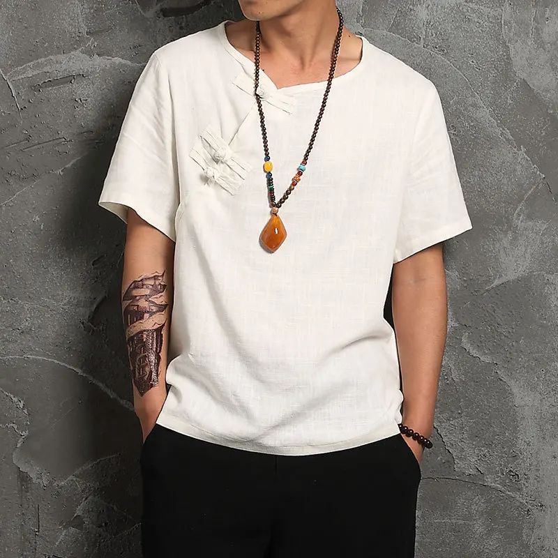 

Activity Amount of Running-Origional Chinese-style Summer Retro Frog Cotton Linen Short Sleeve T-shirt Men's Flax Half Sleeve