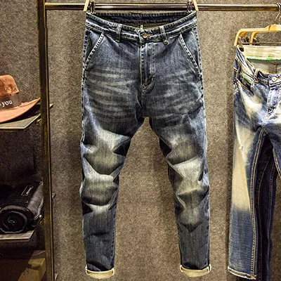 Blue Mens Jeans Hip Hop Jeans Letter Streetwear Casual Men Pants Black Blue Clothes New Spring Autumn Vintage Trousers Big Size - Цвет: Blue