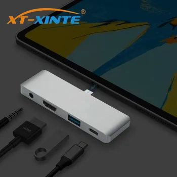 

XT-XINTE HUB Multiport 4 in 1 Portable USB-C Adapter to 3.5 Audio Jack Port,USB Type-A Port,18W USB-C Charging Port