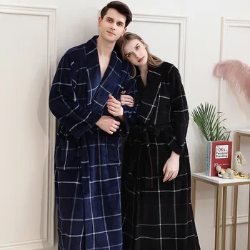 

Winter Thick Warm Female Coral Fleece Kimono Robe Lovers Couple Plus Size Nightgown Bath Gown Sleepwear Men Large Nightwear