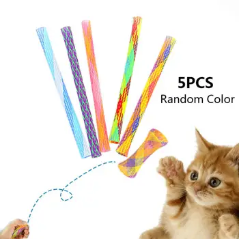

Pet Toys Teasing Cute Training Interactive Nylon Teaser Funny Cat Stick Colorful Fun Pet Interactive Retractable Stick Toy