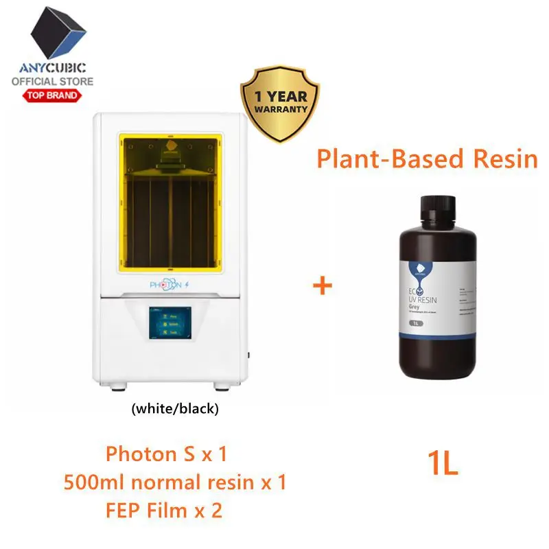 WhitePSwith1LResin ANYCUBIC Photon-S 3d принтер на растительной основе смолы двойной оси Z Быстрый срез 405nm матрица UV SLA 3d принтер фотоны Impresora 3d - Цвет: WhitePSwith1LResin