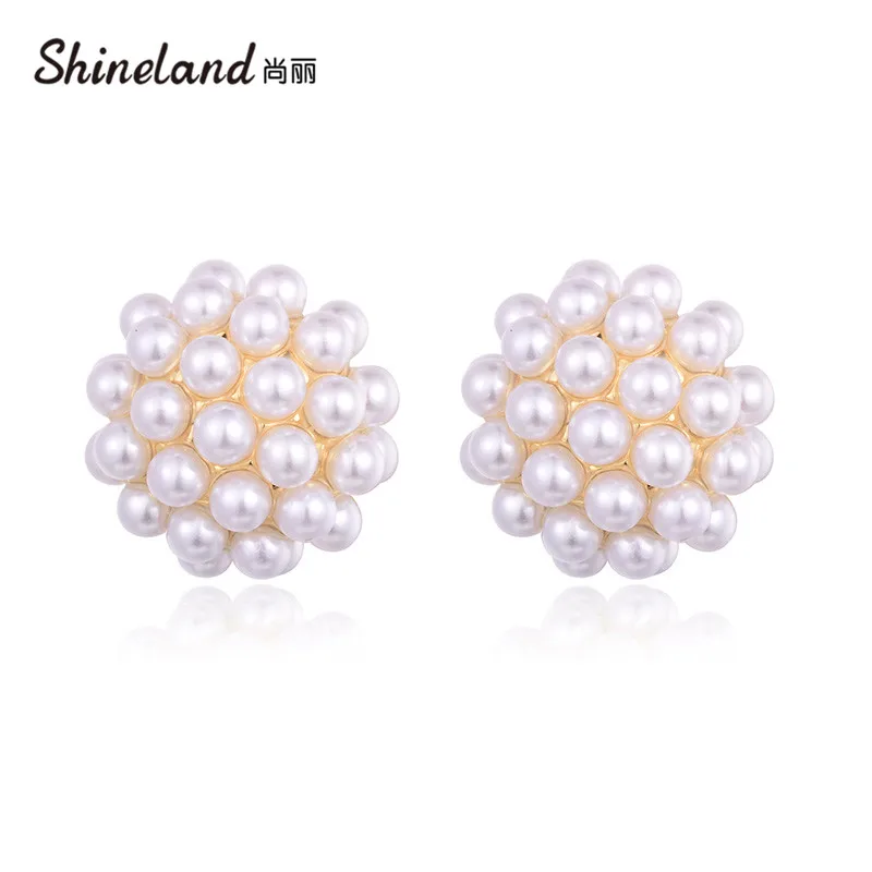 Shineland, новинка, романтическое ювелирное изделие, круглые серьги-гвоздики для свадьбы, элегантные серьги с жемчугом, подарок, Прямая поставка