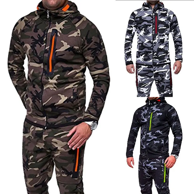 Комплект из 2 предметов, спортивный костюм, куртка, Для мужчин, мягкая оболочка, набор, камуфляж, для печати Спортивная Осенняя Толстовка c капюшоном впитывает пот и Штаны кардиган с капюшоном пальто Штаны Suits3XL