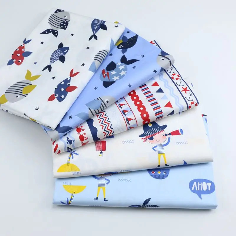 Темно-синее DIY шитье лосткутное одеяло жир четверти Хлопок Ткань для детской одежды одеяло из разноцветных лоскутов мультфильм рыба tissus tecidos