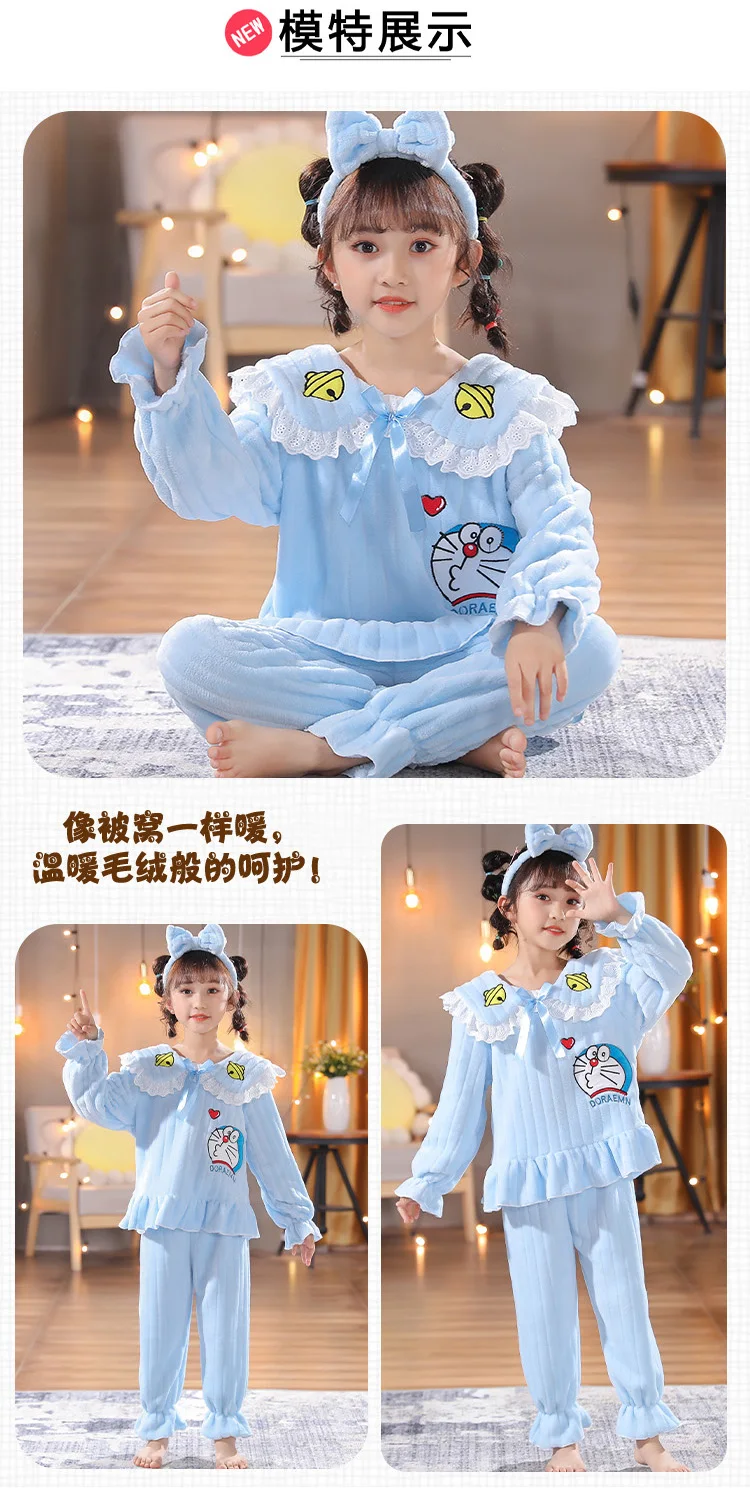 custom pajama sets	 High Quality Autumn Winter Children Girl Pink Flannel Pajama Sets Lace Tops+Pants Toddler Kid Pyjamas set Warm Sleep Loungewear cotton pajama sets