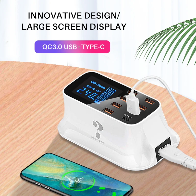 

QC3.0 4.0 quick charger smart PD 100W fast charging station hub QI wireless type c multi for Xiaomi iphone pro.11 7 ipad laptop