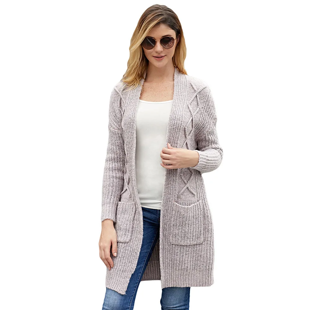 Autumn And Winter New Medium And Long Cardigan Twisted Knitting Women's Sweater, Solid Color Loose Coat