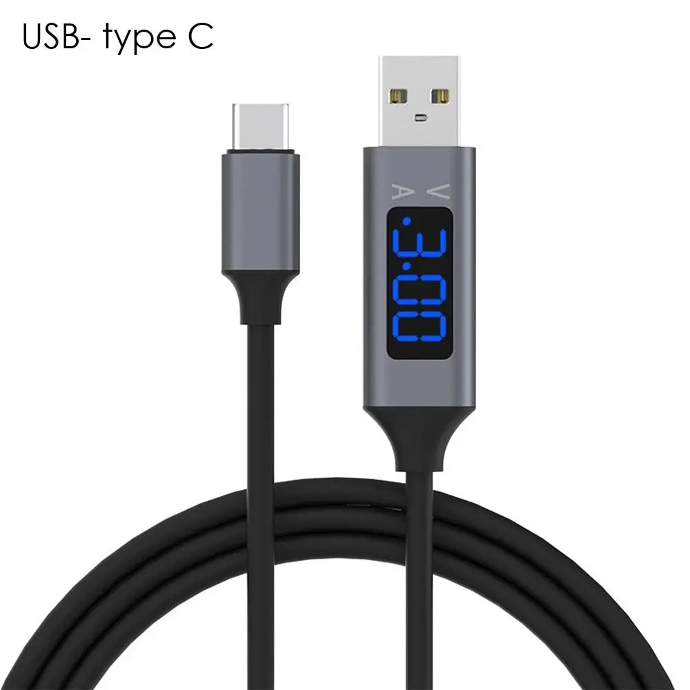 ЖК-дисплей ток/напряжение type-c USB C кабель может обнаруживать QC3.0 AFC FCP SCP кабель для быстрой зарядки для s9/s10/note 8/9 8Plus mi9 p30 - Цвет: Черный