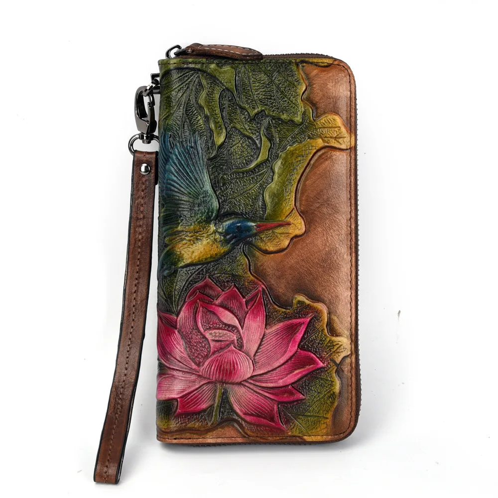 

Leather wallet tree paste leather long European and American zipper wallet retro pattern multi-card first layer leather wallet