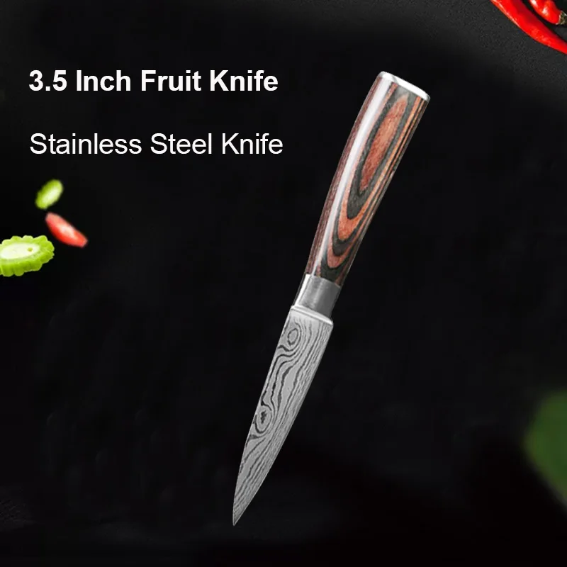 3.5inch fruit Нож шеф-повара, кухонные ножи, дамасский узор, лезвие 8 “7,5” 5 “3,5”, нож для мяса, рыбы, фруктов, овощей, 4 шт, набор ножей из нержавеющей стали - Цвет: 3.5inch fruit