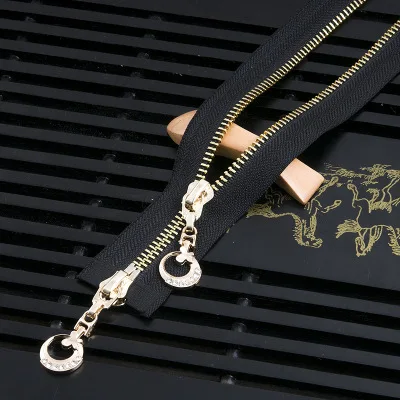 85/120cm 5# Double/Single Zipper Head Zip Sliders Auto Lock Metal Zipper DIY Ttailor Sewing Clothing Bags Accessories - Цвет: 120cm Black gold