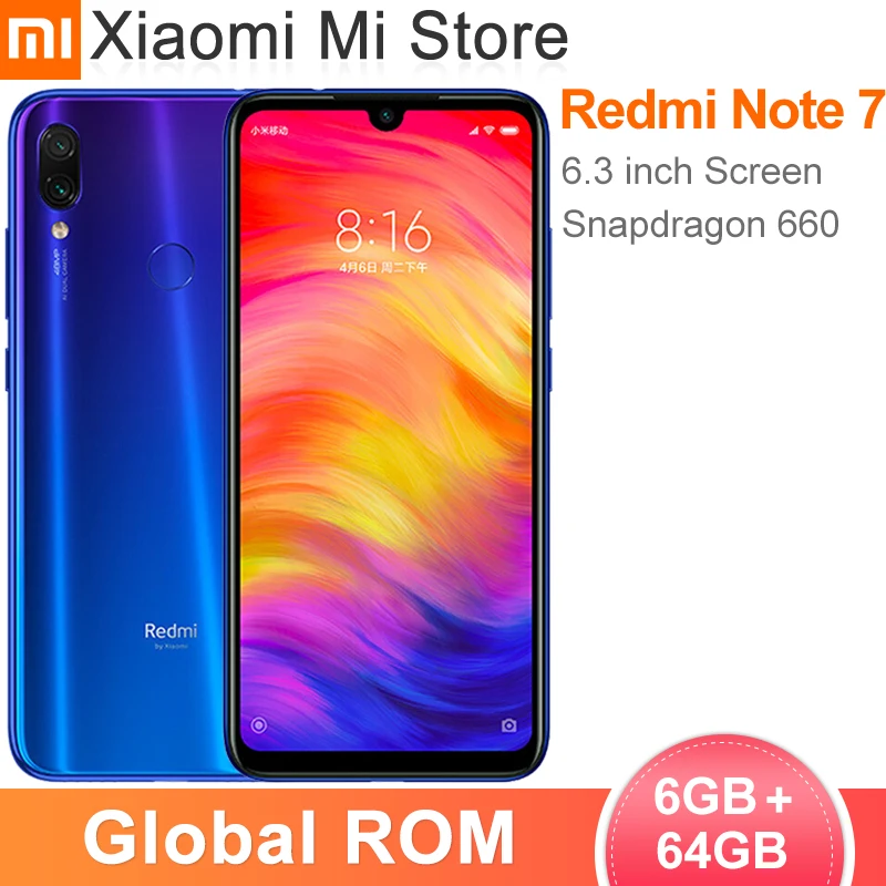 Xiaomi Redmi Note 7 смартфон с восьмиядерным процессором Snapdragon 660 ОЗУ 6 ГБ ПЗУ 64 48 МП 4000