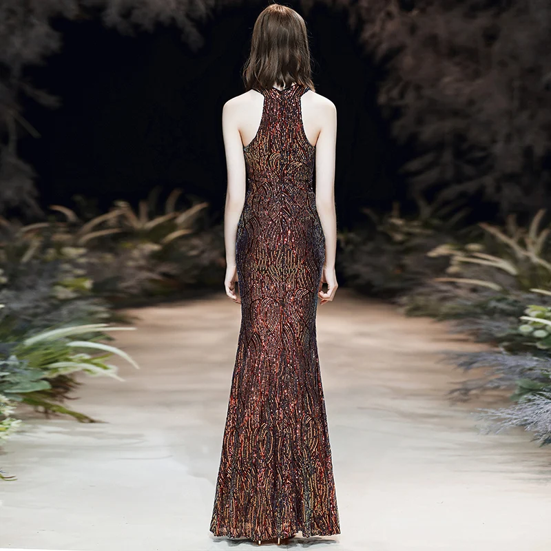 Вечернее платье AE689 с круглым вырезом, без рукавов,, Robe De Soiree, длина до пола, расшитое блестками, женские вечерние платья, Сексуальные вечерние платья