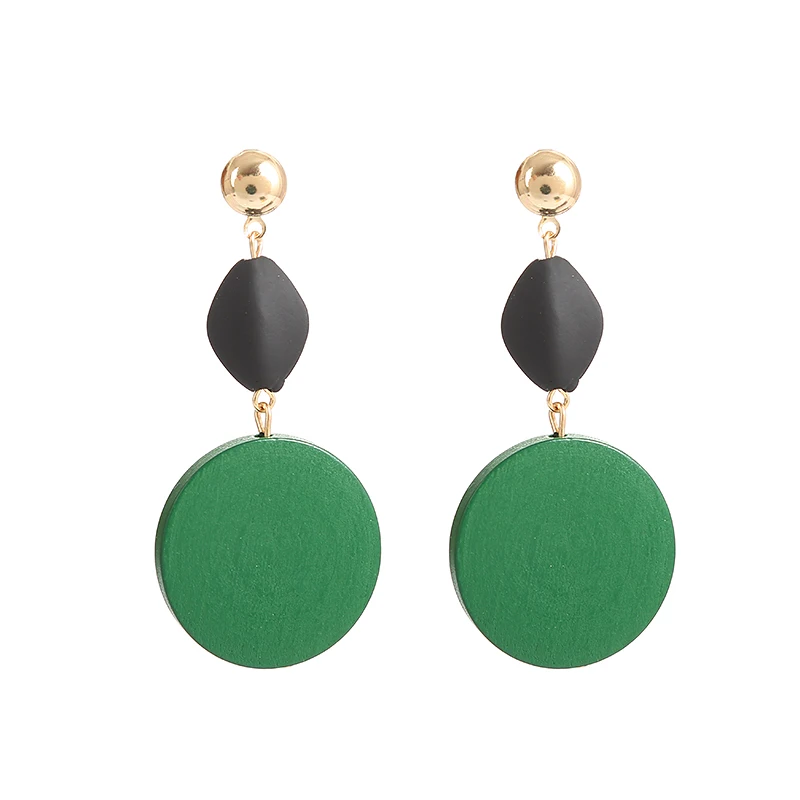 

Hot Big Round Earrings Gifts Fashion Korean Sweet Wooden Geometric Drop Earrings Gold Jewelry Female Long Earrings For Women