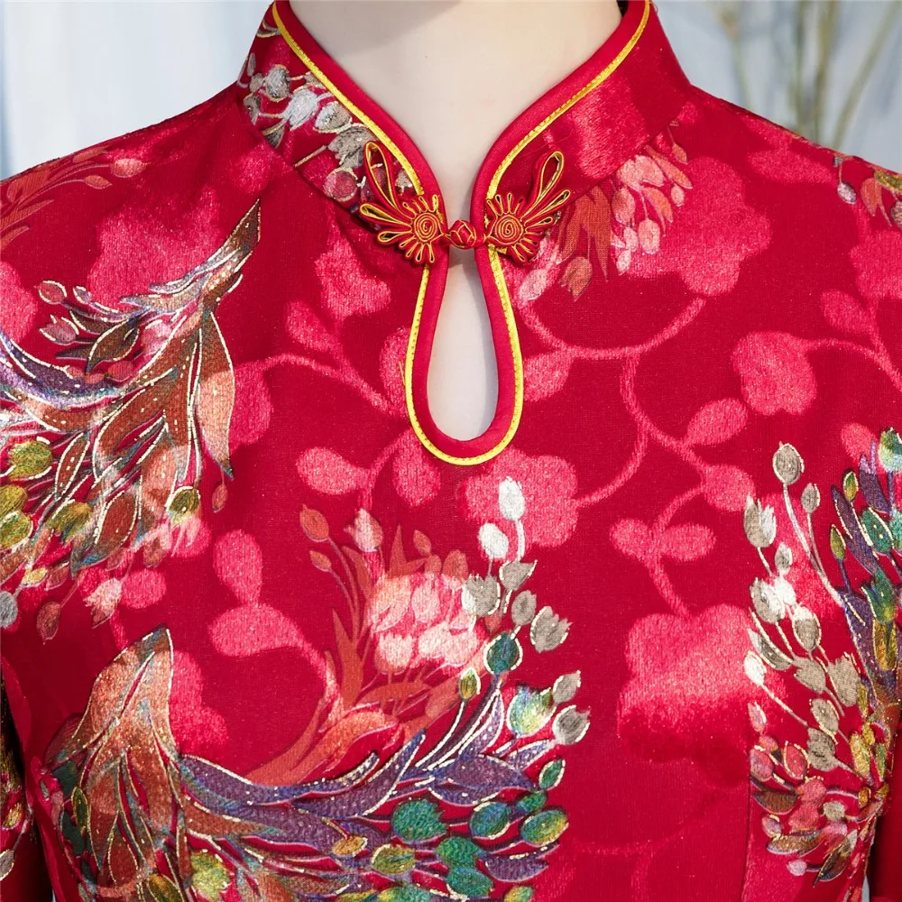 Shanghai Story 2019 осень зима Cheongsam 3/4 рукав до колена вельветовое китайское платье Ципао