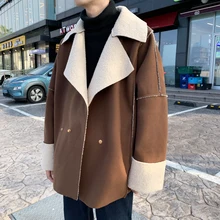 Зимняя мужская шерстяная куртка; теплая Модная утепленная овечьей шерстью ветровка мужская уличная вязаный «дикий» свободный свитер в британском стиле куртка мужская