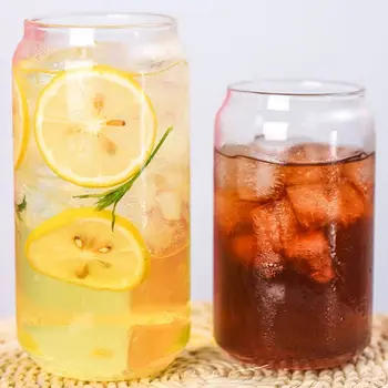 

400/600ML Glass Mug Breakfast Milk Coffee Juice Cup Transparent Heat Resistant Glass Mug Home Drinkware Cola Can Cups 11