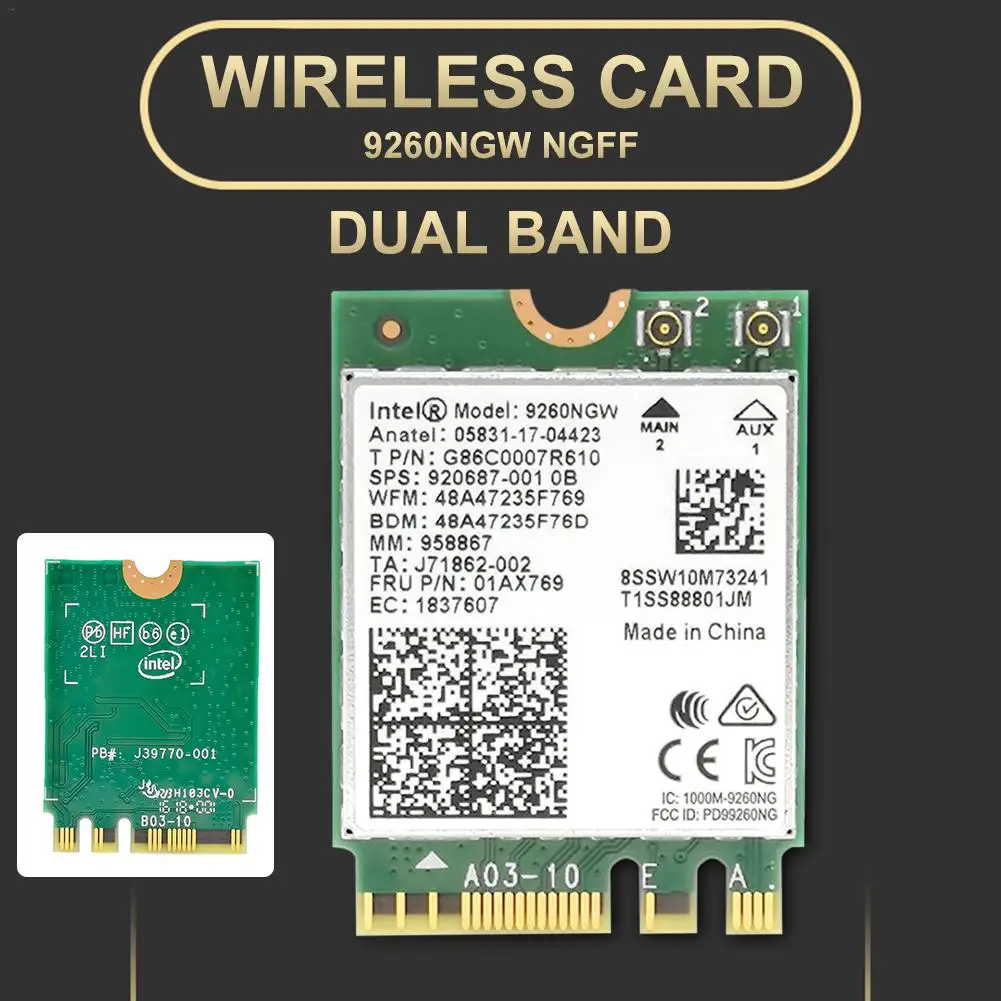 

1.73Gbps Dual Band Wifi Card Wireless For Intel 9260NGW NGFF Ac Mini PCI-E 2.4G/5Ghz Wlan Bluetooth 4.0 802.11 Ac/a/b/g/n