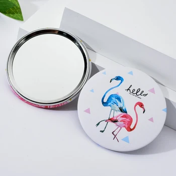 

Pink Flamingo Element Cosmetic Mirror Single Side Creative Women Round Mini Pocket Mirrors Cartoon Patterns Compact Makeup Tool