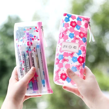 

Creative Japanese sakura pencil case small fresh pencil case transparent student stationery bag office supplies Make up