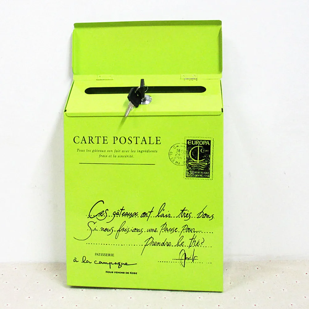 Железный замок, коробка для писем, винтажная пасторальная настенная коробка для писем, почтовый ящик для газет, бочка, газета, металлическая коробка, storag - Цвет: green