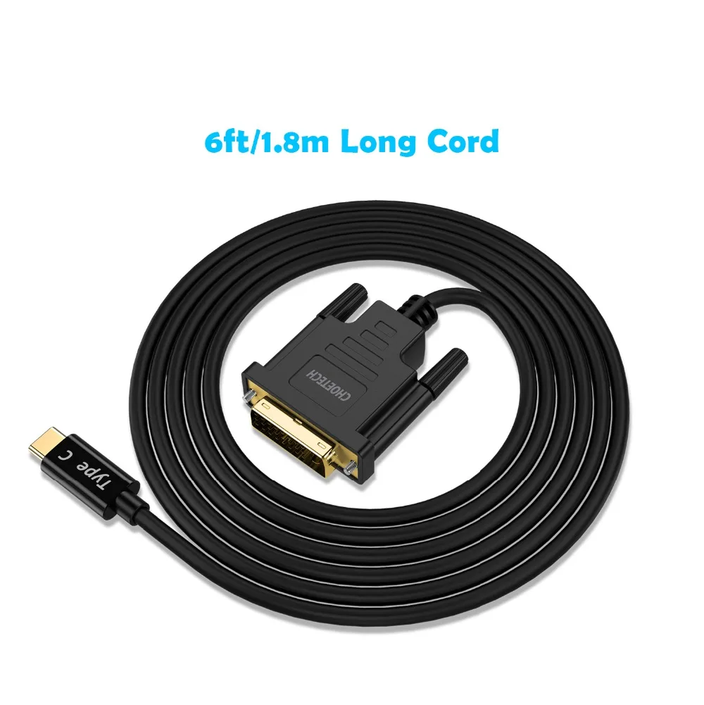 CHOETECH usb type C к DVI кабель 4 k@ 30 Гц 1,8 м USB C к dvi-d 24+ 1 адаптер для Mackbook samsung S10 S9 S8 type C DIV D адаптер