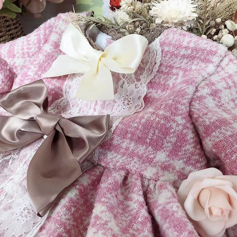 Зимние платья с длинными рукавами для маленьких девочек; винтажная одежда для детей в клетку на Рождество и День благодарения; бутики; детская одежда