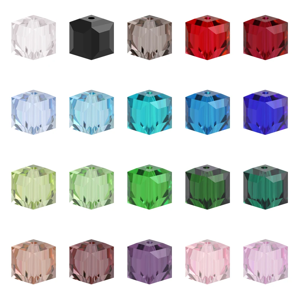 40Pcs Loose Cube Square Glass Crystal Spacer Beads Charms Mixed 6mm 