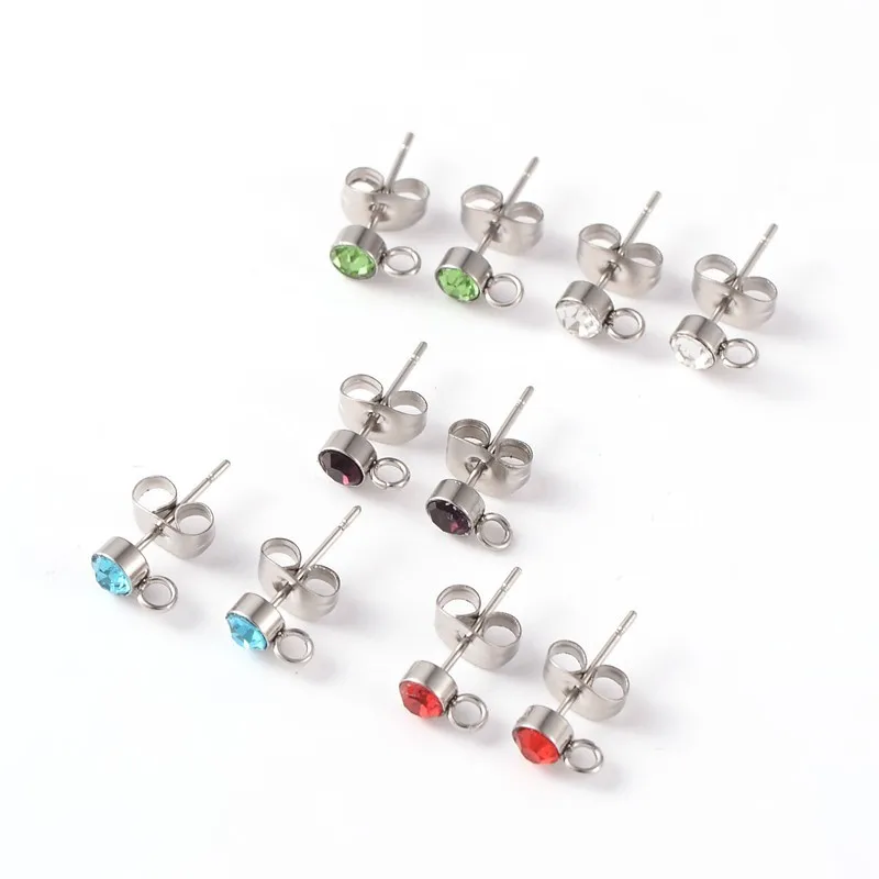 30 Pair Stainless Steel Rhinestone Ear Stud Charm Components Stud