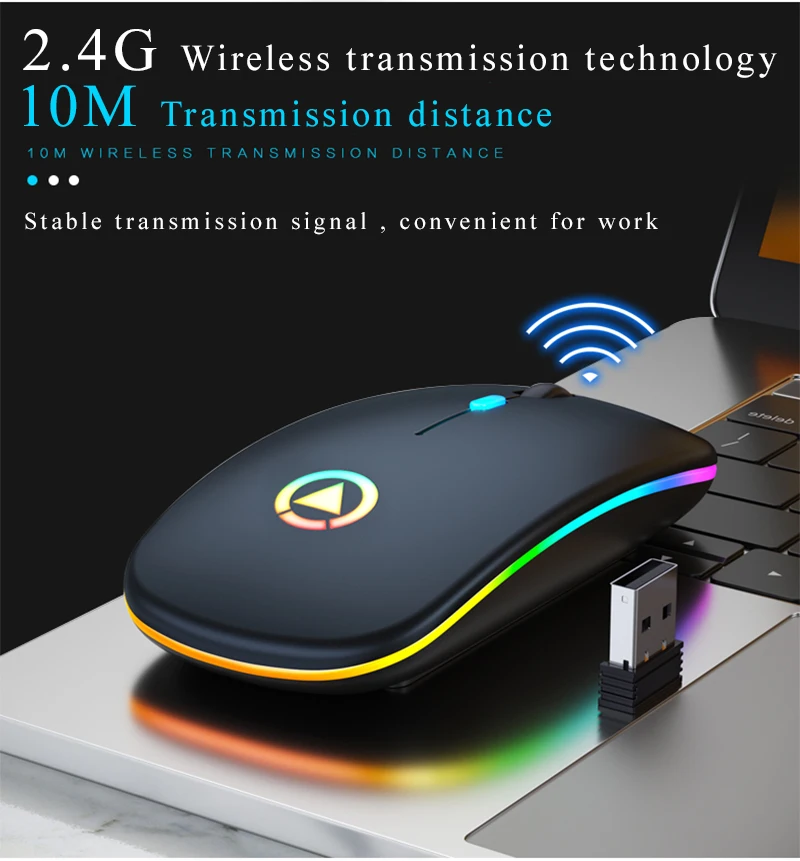 Wireless Mouse Silent Mouse 1600 DPI Ergonomic Mause Noiseless PC Mouse Mute Colorful Glowing Office Mouse Chargeable/battery good wireless gaming mouse