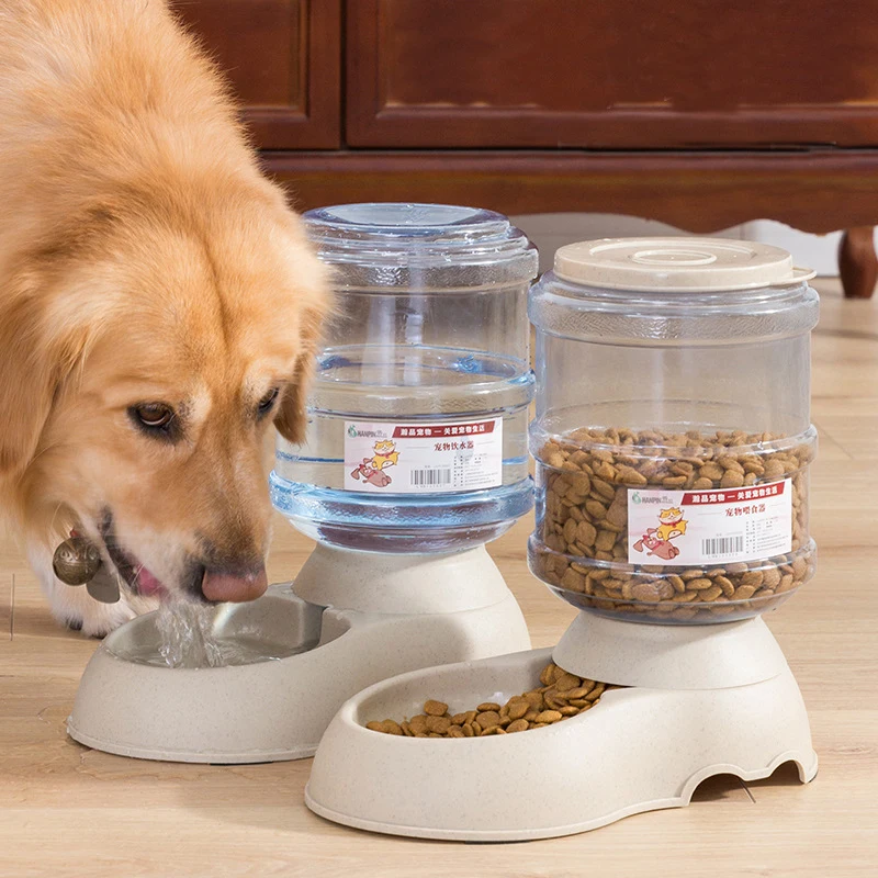 

1 Gallon Pet Automatic Feeder Food Water Dispenser Feeder Waterer Food Storage Bowl Drinking Bottle Dish for Puppy Cat Dogs