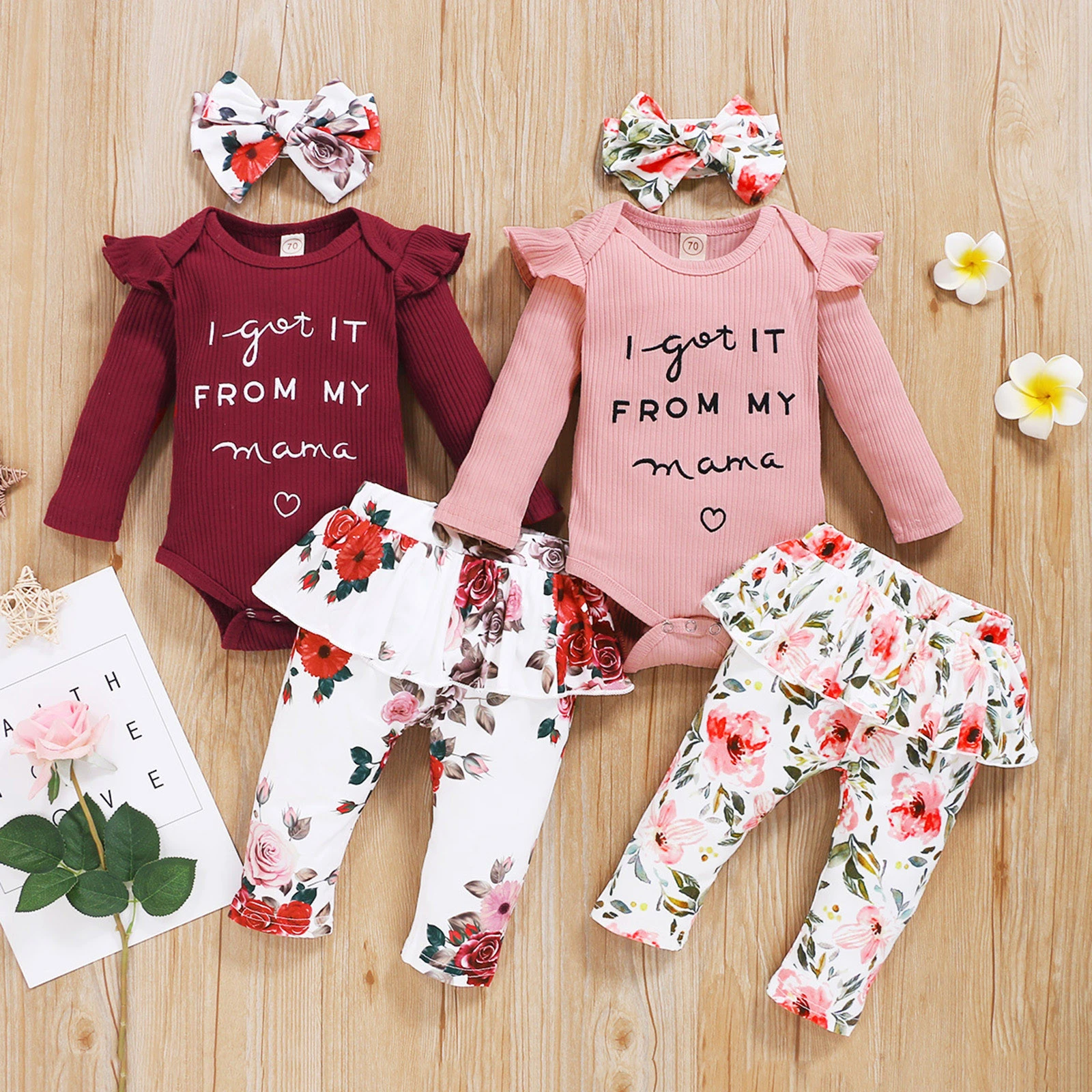 Ropa bonita para niña recién nacida, Pelele con letras y volantes, pantalones con estampado Floral, trajes para bebé, 3 uds.|set de ropa| AliExpress