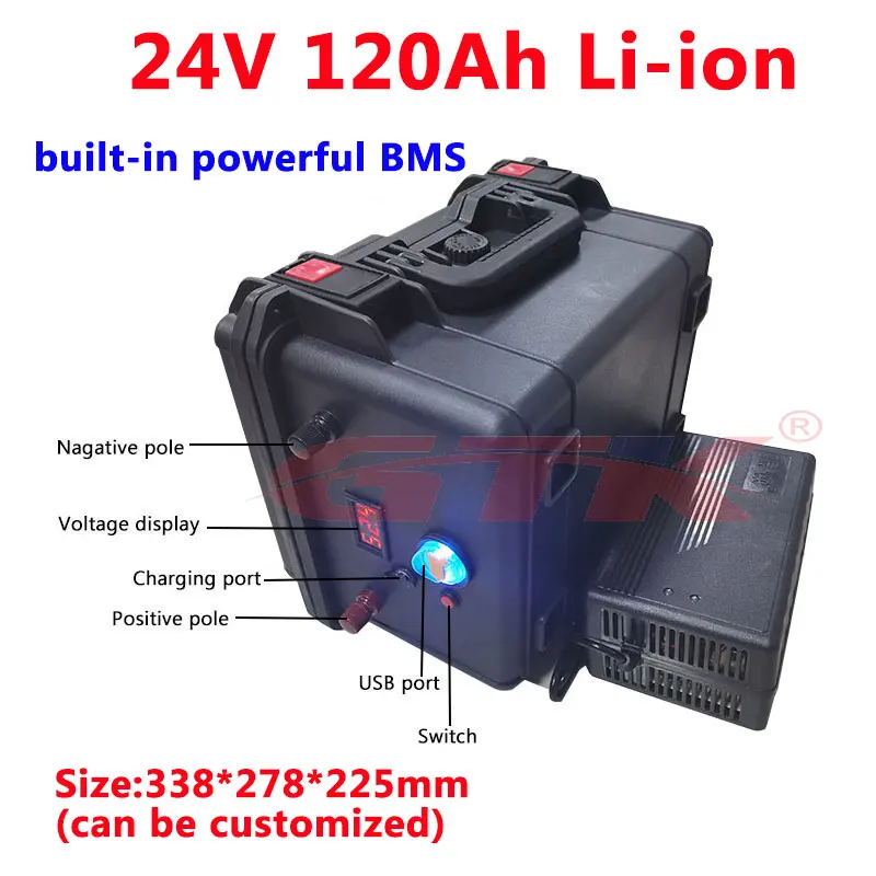 GTK 24V 120Ah lithium li ion battery pack with BMS for power supply electric tricycle fishing