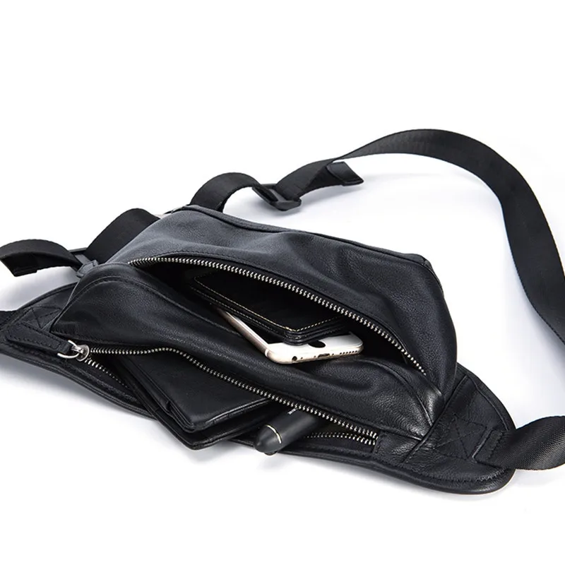 PNDME fashion real cowhide men's small chest bag casual waist packs genuine leather luxury daily black shoulder messenger bags