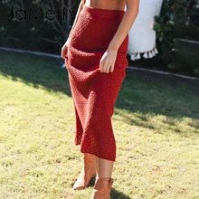 JaMerry/винтажная элегантная осенне-зимняя женская трикотажная юбка с высокой талией, однотонная женская Юбка-миди, Повседневная Уличная красная юбка-свитер