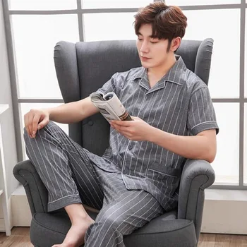 

Pajama Sets Men Short Sleeve Thin Breathable Simple Turn-down Collar Pockets Leisure Daily Mens 2 Piece Homewear Set Trendy New