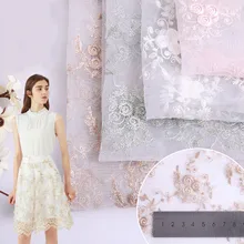 Розовый, белый и детский зеленый вышитый тюль платье ткань, по метру