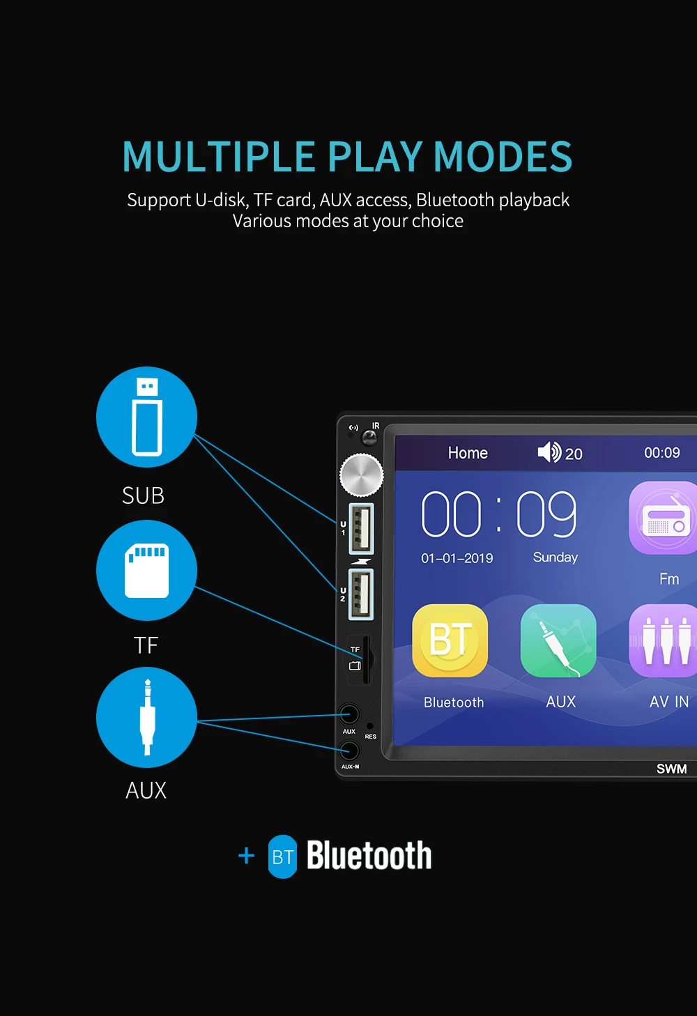 X5 Автомагнитола 2 Din Bluetooth 7 HD сенсорный экран обратное изображение с 8 светодиодный стерео автомобильный MP5 плеер AUX USB FM камера 7018B