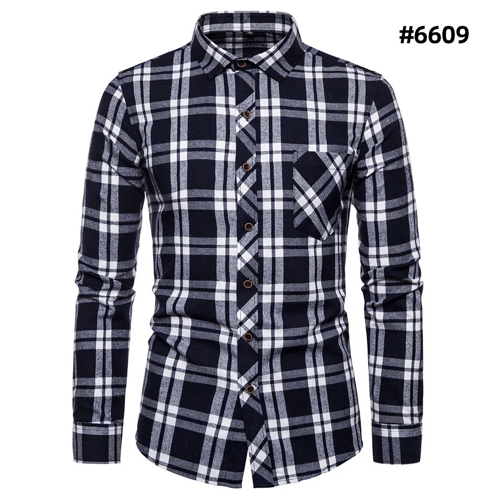 18 цветов, клетчатая рубашка для мужчин, 5xl, модная, черная, в полоску, с длинным рукавом, белая рубашка, платье для мужчин, Бизнес Стиль, дышащая, отложной воротник, блузка - Цвет: 6609
