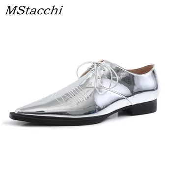 

MStacchi New Patent Leather Shiny Pointed Toe Shoes Women Lace-up Shallow Flats Spring Autumn Shoes Woman Low Heels Fashion Shoe