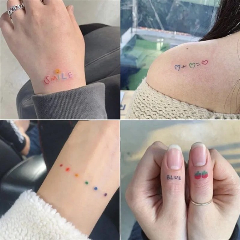 Hyuna Ins Faux Tatouage Autocollant Colore Impression Arc En Ciel Visage Main Beau Art Corporel Temporaire Etanche Aliexpress