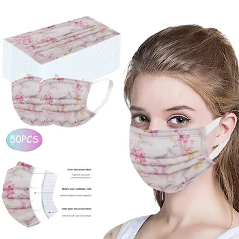 

Fast Delivery Disposable Unisex Printed White Soft Masks For Adult 3-Layer Masks 50PCS Face Mask Adult Mouth Mask Unisex