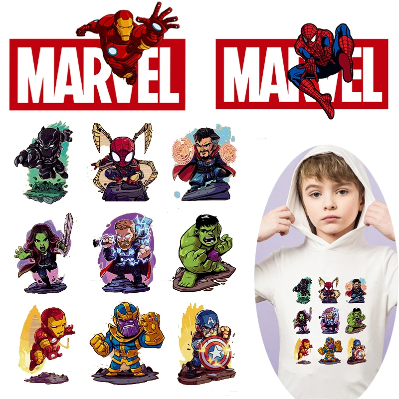 

Pulaqi DIY Avengers Patch Iron on Transfers For Clothing Spiderman Marvel Heat Transfer Vinyl For Clothes Anime Thermal Transfer