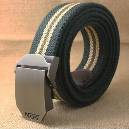 Green Stripe Мужской тактический ремень, высокое качество, толщина 4 мм, ширина 3,8 см, повседневный холщовый ремень, для улицы, сплав, автоматическая пряжка, мужской ремень M035 - Color: Green Stripe